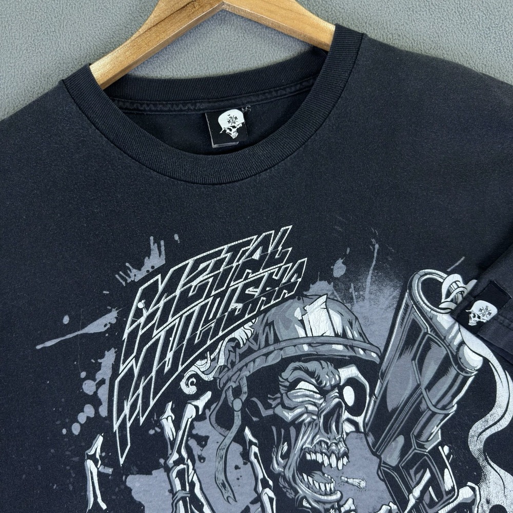 Metal Mulisha Shirt Mens XL Black Faded Skull Helmet Y2K Motocross Punk Baggy